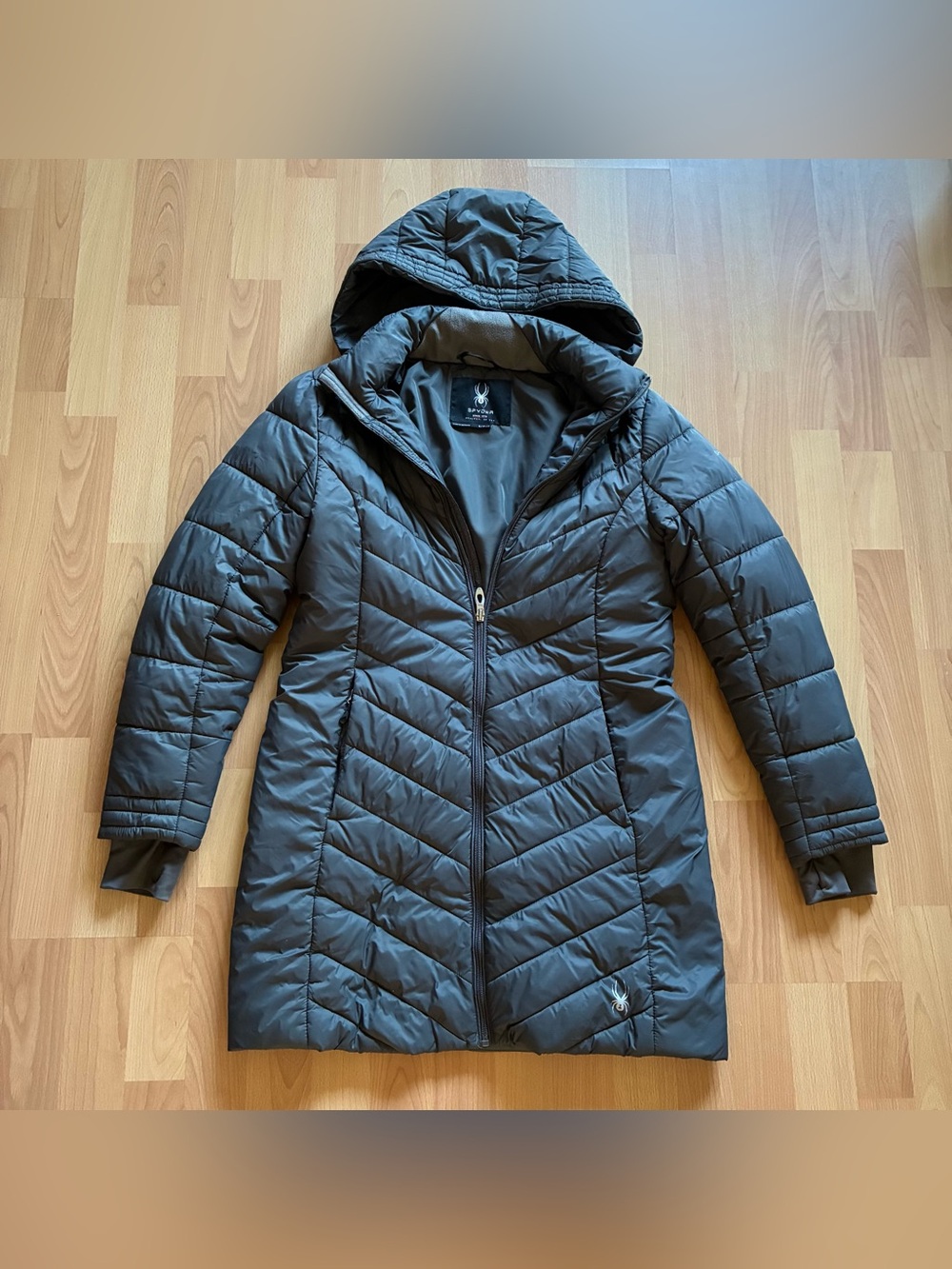 Spyder Boundless Womens Winter Puffer Coat Size S Gray Hooded Jacket